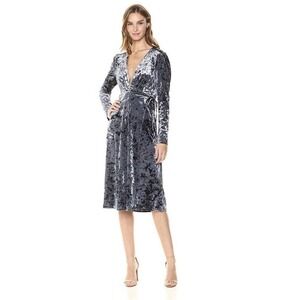 ASTR The Label Midi Dress Women XS Grey Crushed Velvet Wrap V-Neck Long‎ Sleeve